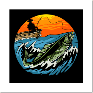 sunset fishing Posters and Art